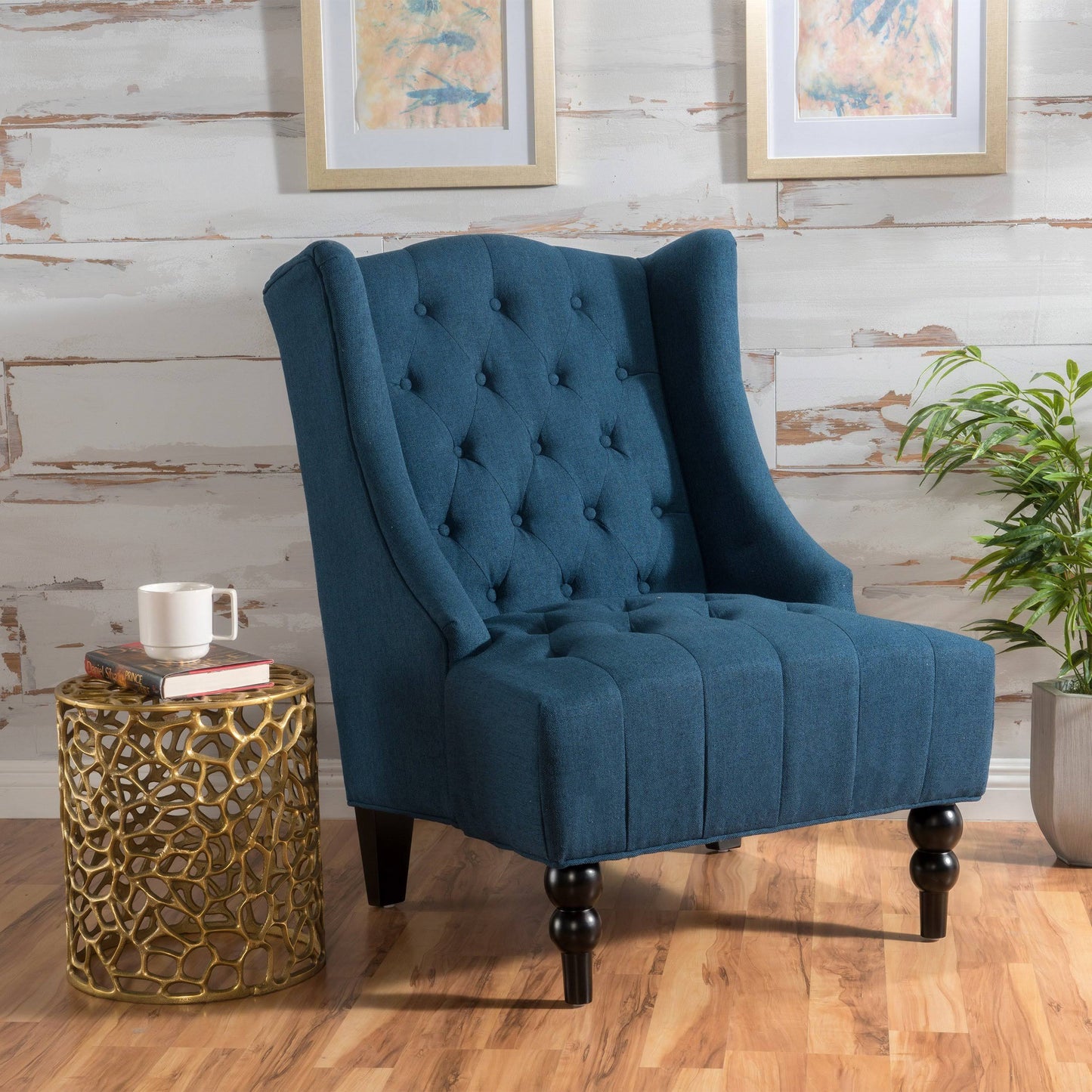 Toddman High-Back Fabric Club Chair Dark Blue