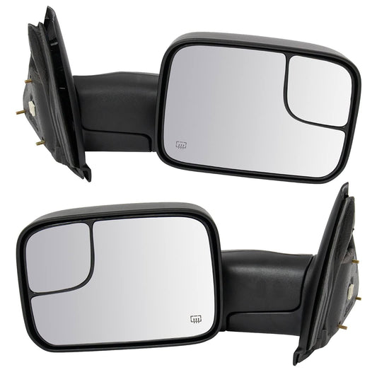 Towing Mirror Pair Manual Folding Power Heated Flip-Up Textured Black For 2002-08 Dodge Ram 1500 Pickup 2002-09 Dodge Ram 2500 3500 Tr00667