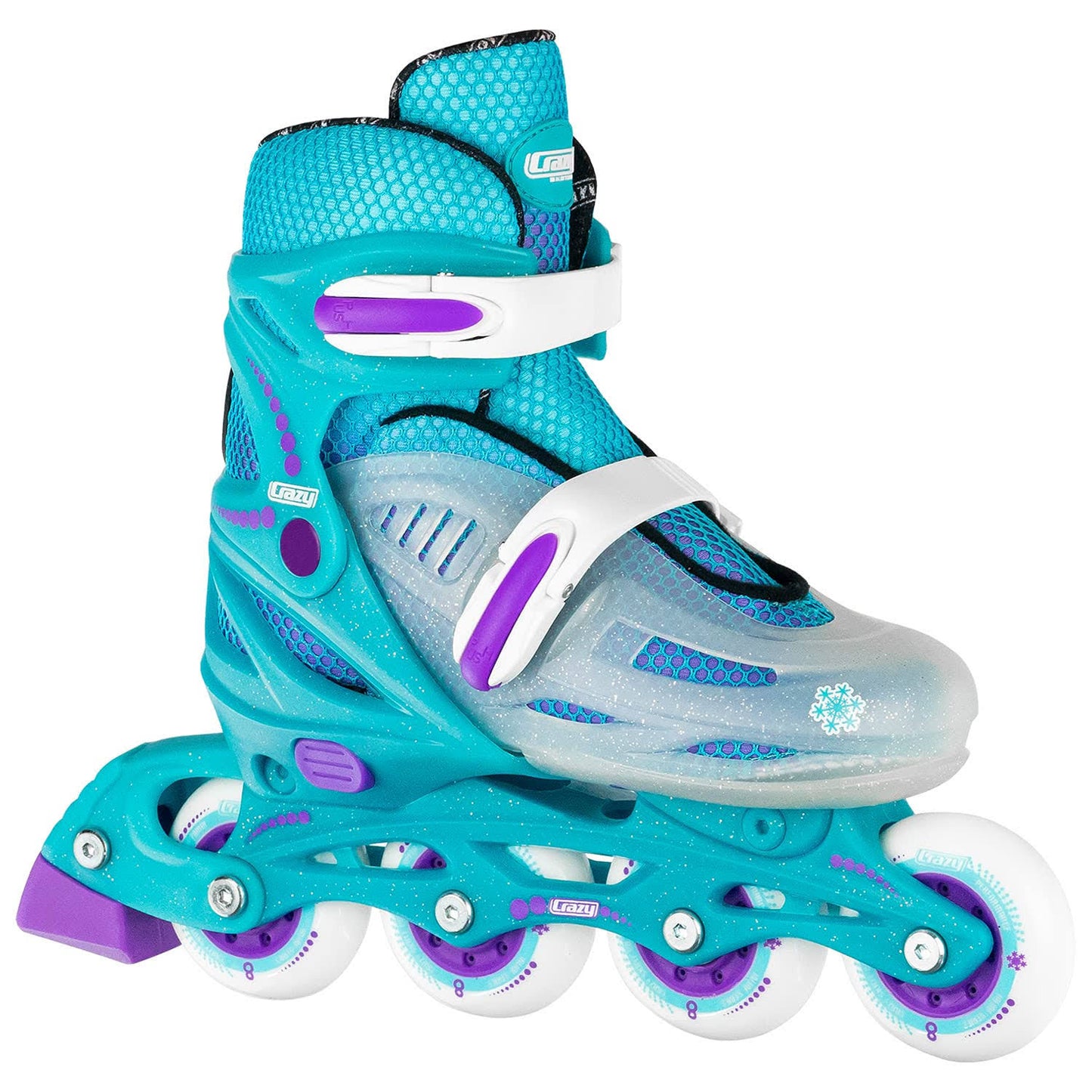 Teal Glitter 148 Adjustable Inline Skates For Girls And Boys - Unisex Skates - Adjust To Fit 4 Sizes - Small | J11