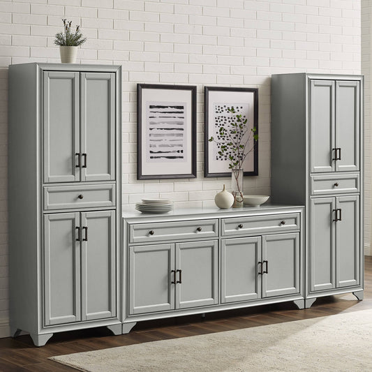 Tara Distressed Gray 3pc Sideboard And Pantry Set