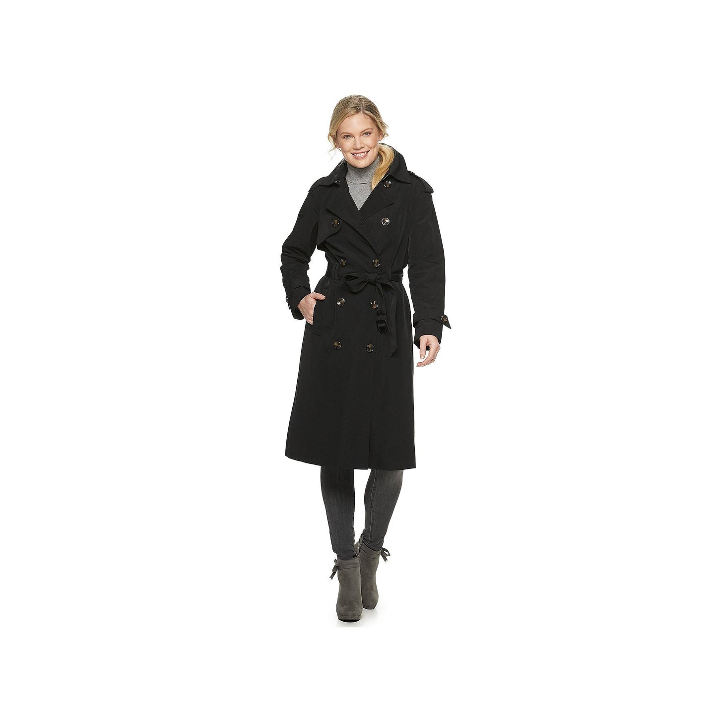 Tower By Double-Breasted Trench Coat, Size: Medium, Black