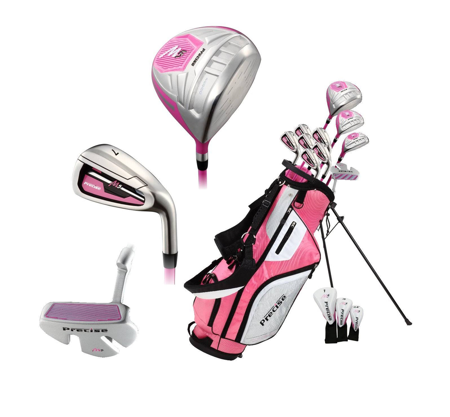 Top Line Ladies Pink Right Handed M5 Golf Club Set, Includes: Driver, Wood, Hybrid, No. 5,6,7,8,9, Pw Stainless Steel Irons, Putter, Graphite