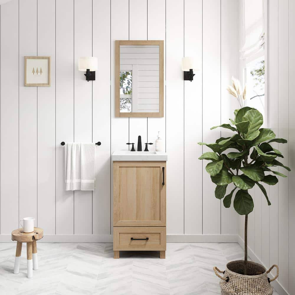 Tobana 18 In. W X 19 In. D X 34.50 In. H Bath Vanity In Weathered Tan With White Cultured Marble Top