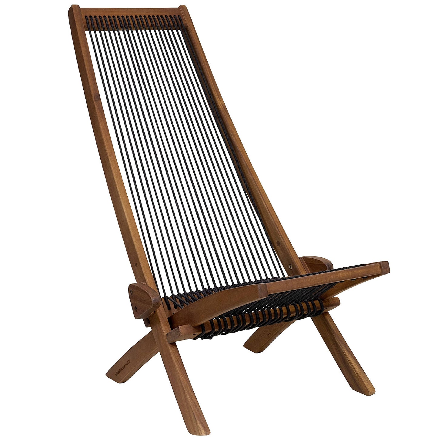 Tamarack Folding Rope Chair - Foldable Outdoor Low Profile Wood Lounge Chair For The Patio, Backyard, And Deck, No Assembly Required