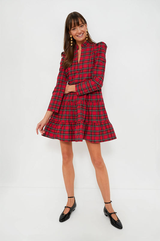 Tartan Long Sleeve Tunic Flare Dress