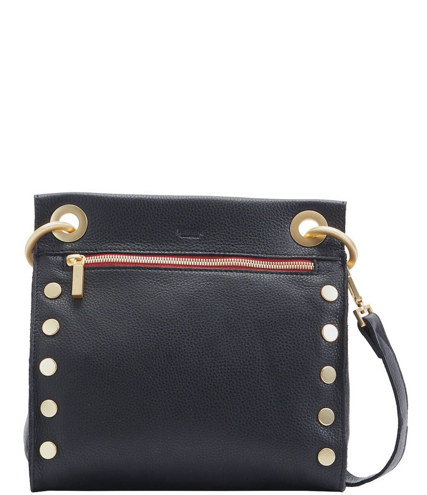 Tony Black Brushed Gold Red Zip Medium Crossbody Bag