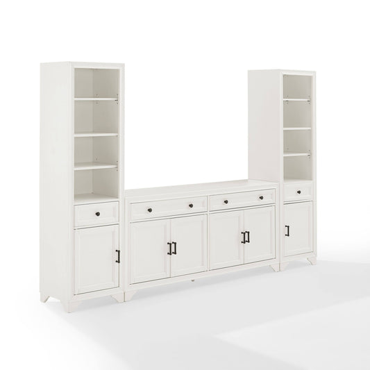 Tara 3pc Entertainment Set Distressed White - Sideboard & 2 Bookcases