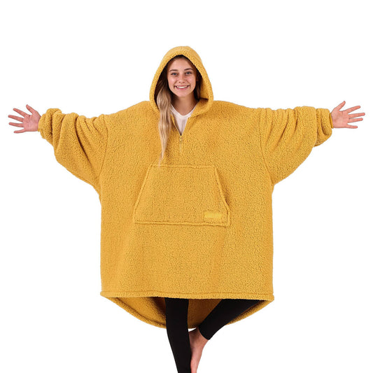 Teddy Bear Quarter Zip Wearable Blanket Mustard