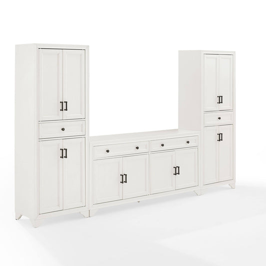 Tara 3pc Entertainment Set Distressed White - Sideboard & 2 Pantries