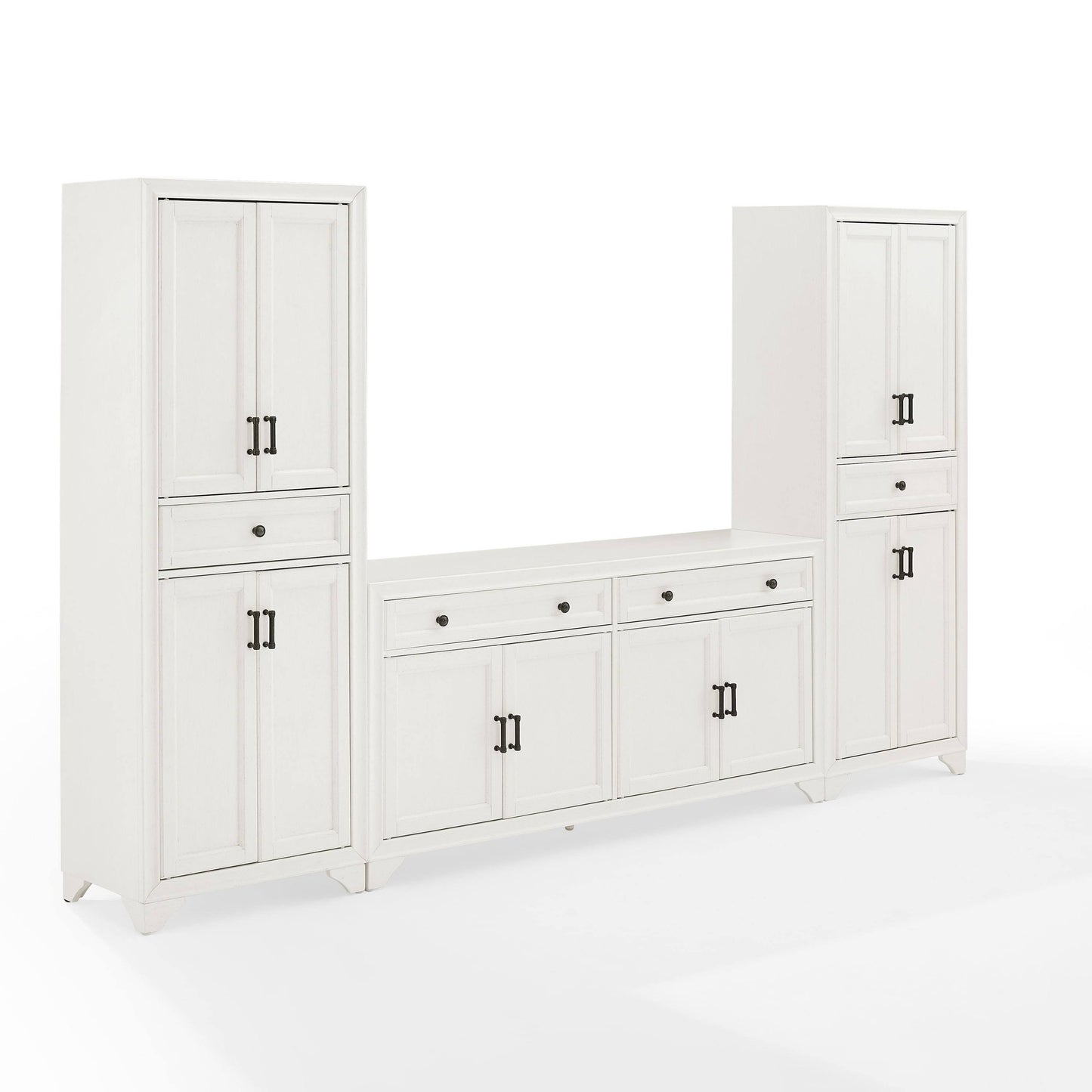 Tara Distressed White 3pc Sideboard And Pantry Set