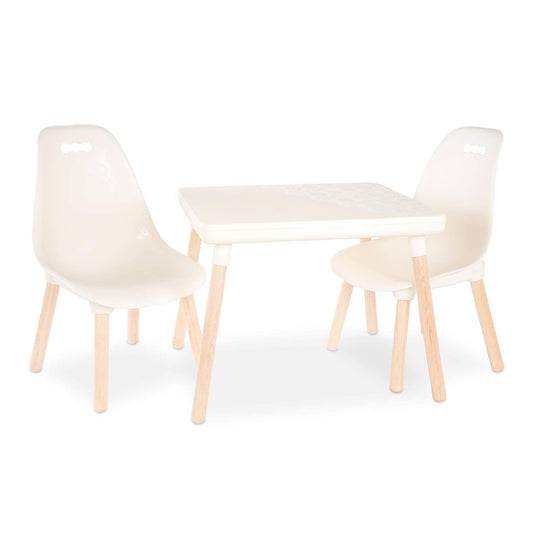 Toys By Battat Spaces By Battat - Kids Furniture Set - 1 Craft Table & 2 Kids Chairs With Natural Wooden Legs (Ivory)