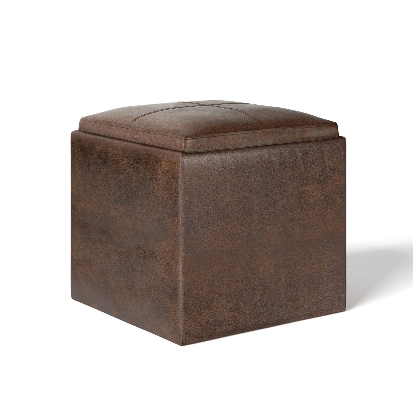 Townsend 17 Inch Wide Contemporary Square Storage Ottoman - Distressed Saddle Brown