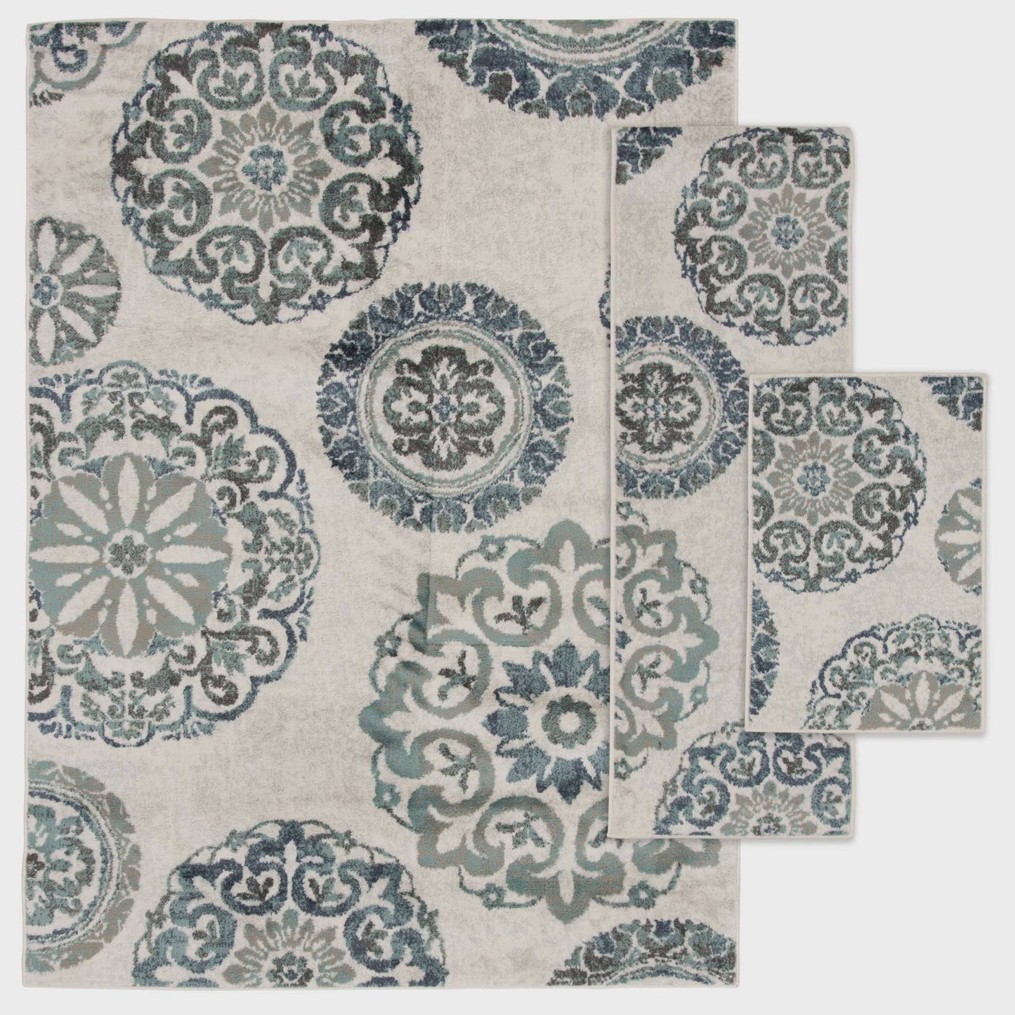 Teal Medallion 3 Piece Area Rug Set