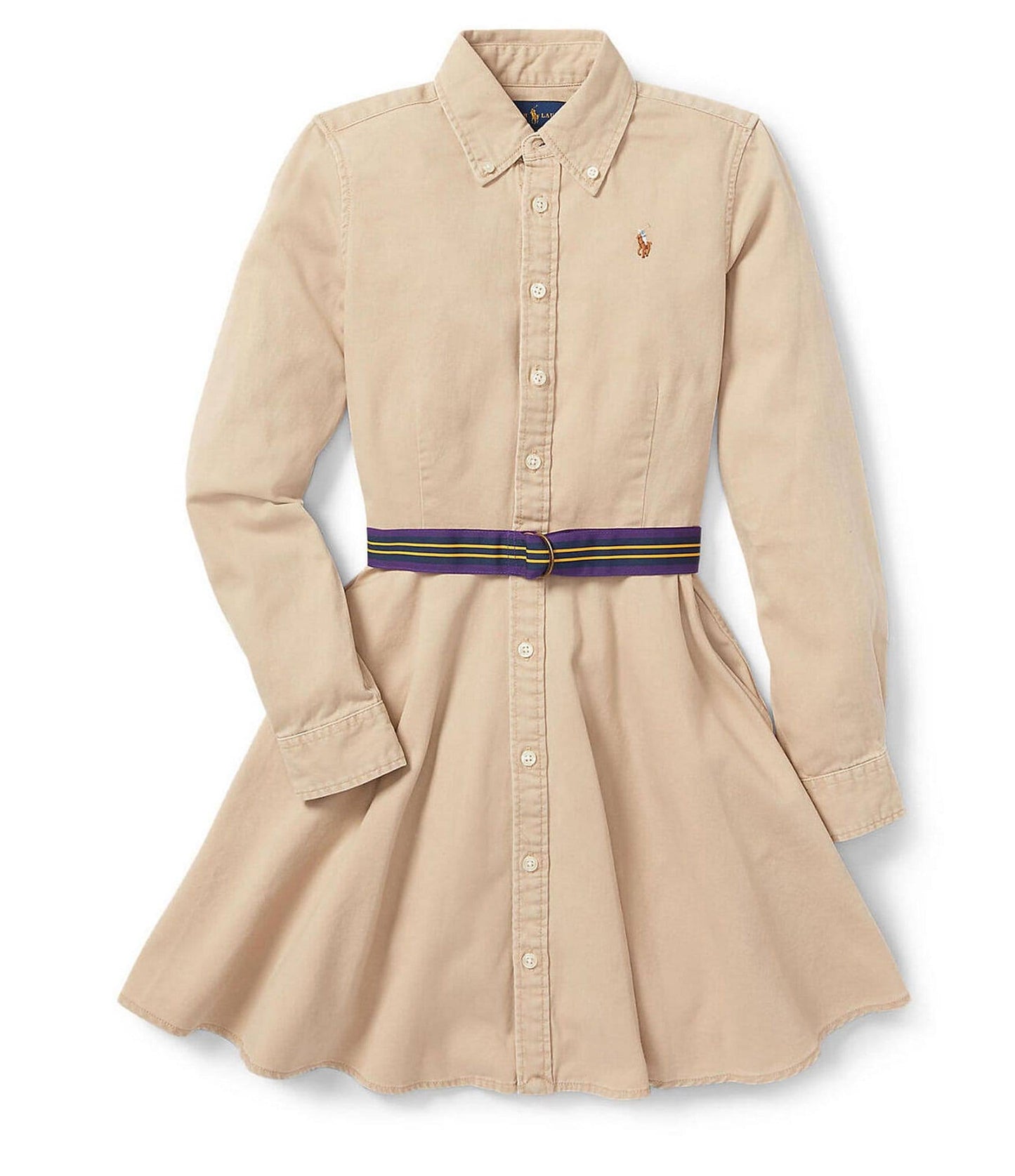 Toddler And Little Girls Belted Chino Cotton Shirtdress - Classic Khaki - Size 3