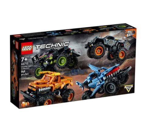 Technic Monster Jam Collection 66712 Model, Building Kit, 2-In-1 Pull Back Toy, Megalodon, Grave Digger, El Toro Loco And Max-D Monster Trucks,