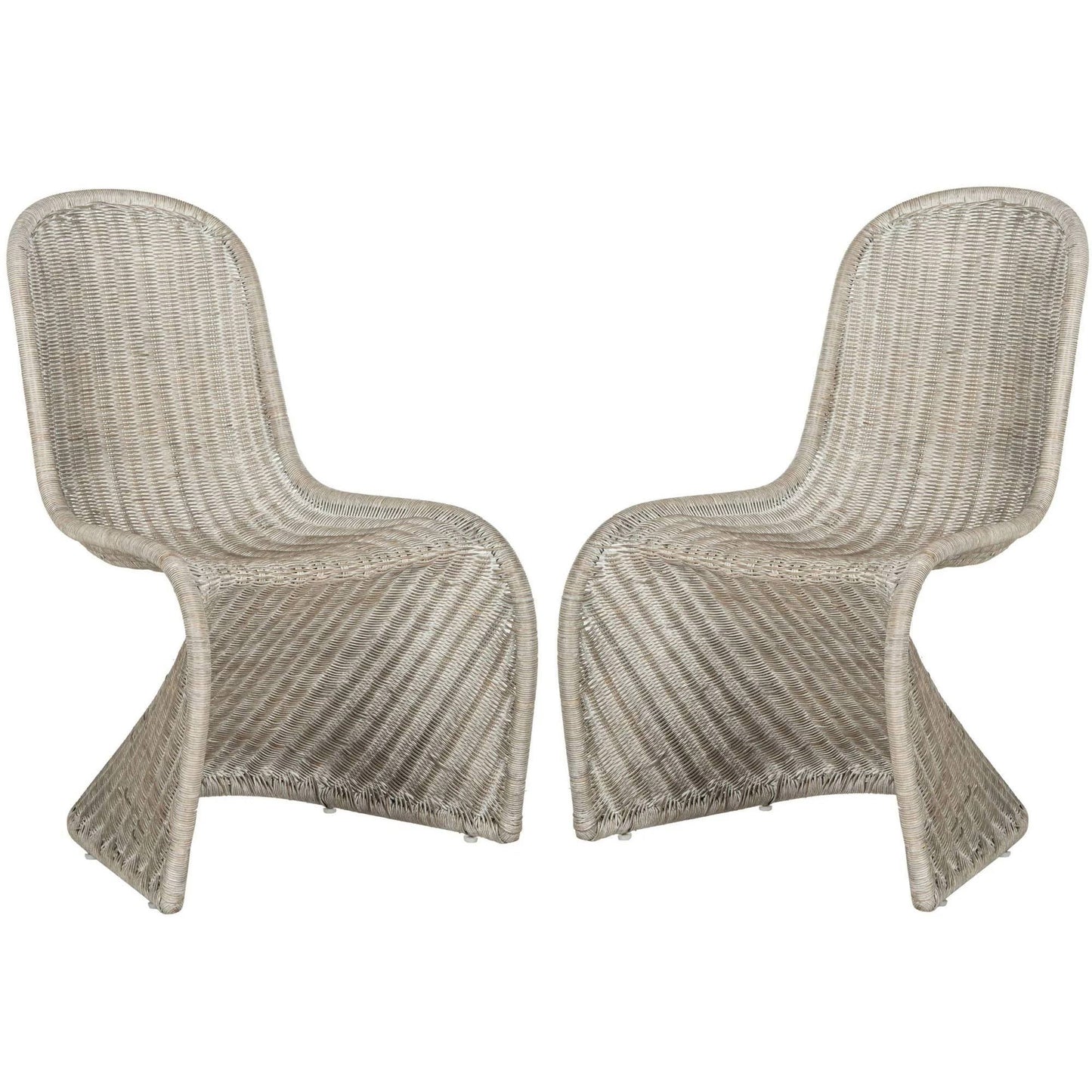 Tana Wicker Side Chair, Set Of 2, Antique/Grey