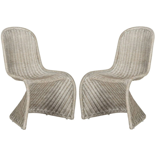 Tana Wicker Side Chair, Set Of 2, Antique/Grey