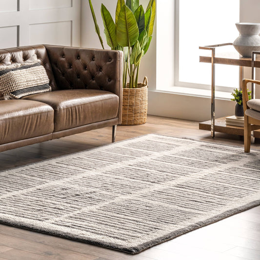 Tayshia Ivory 3 Ft. X 5 Ft. Machine Washable Wool Modern Striped Indoor Area Rug