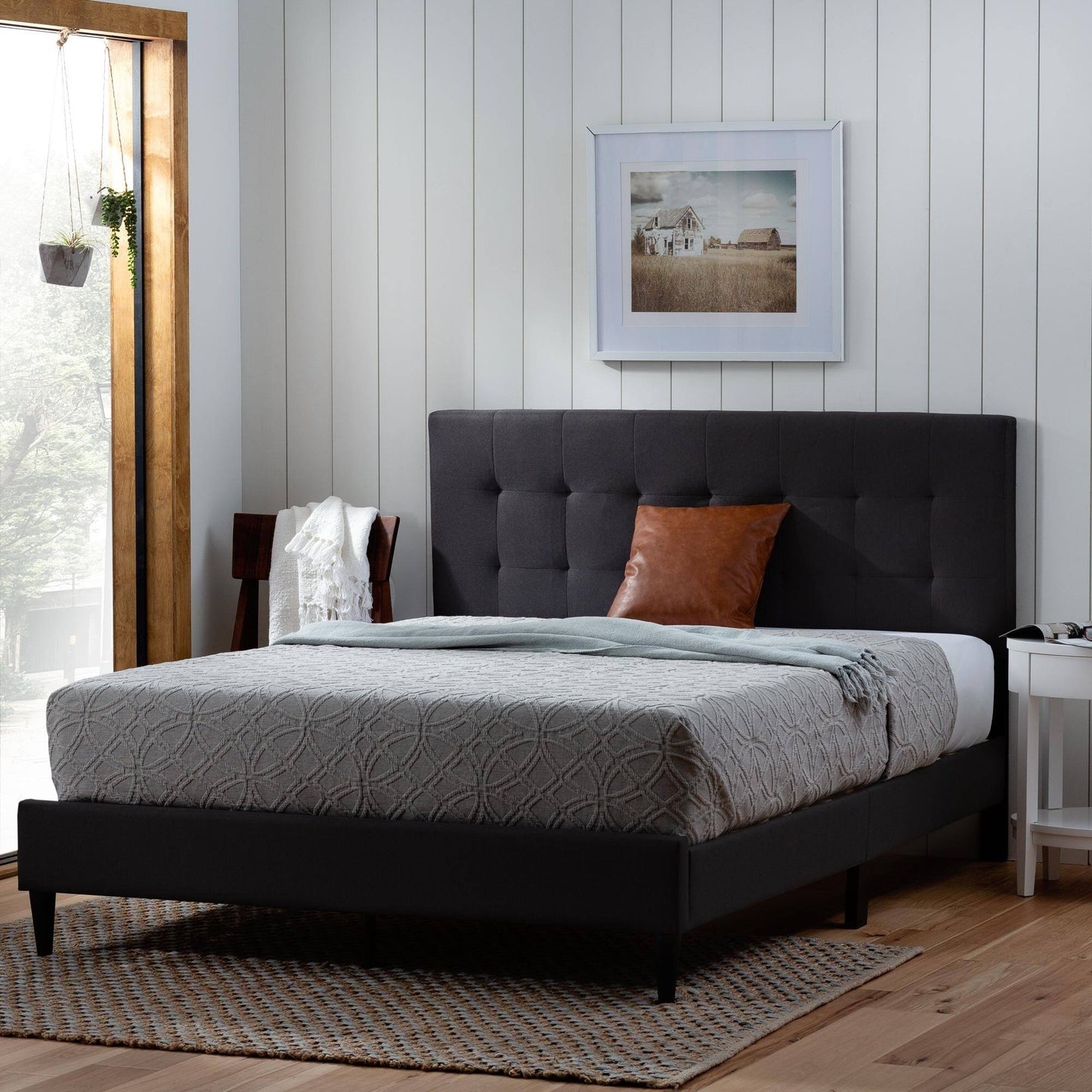 Tara Square Tufted Upholstered Platform Bed - Stone - Queen