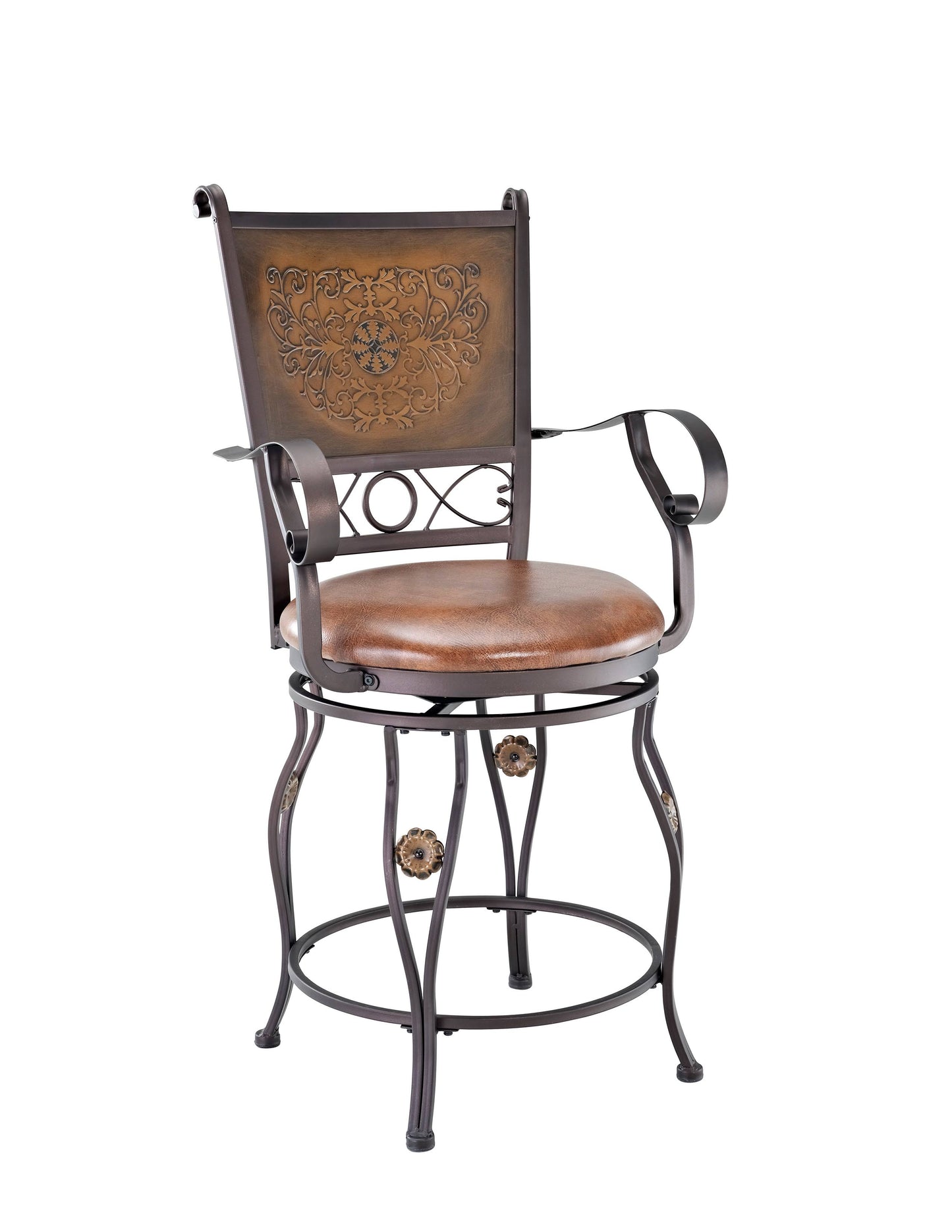 Tall Copper Stamped Back Counter Stool With Arms