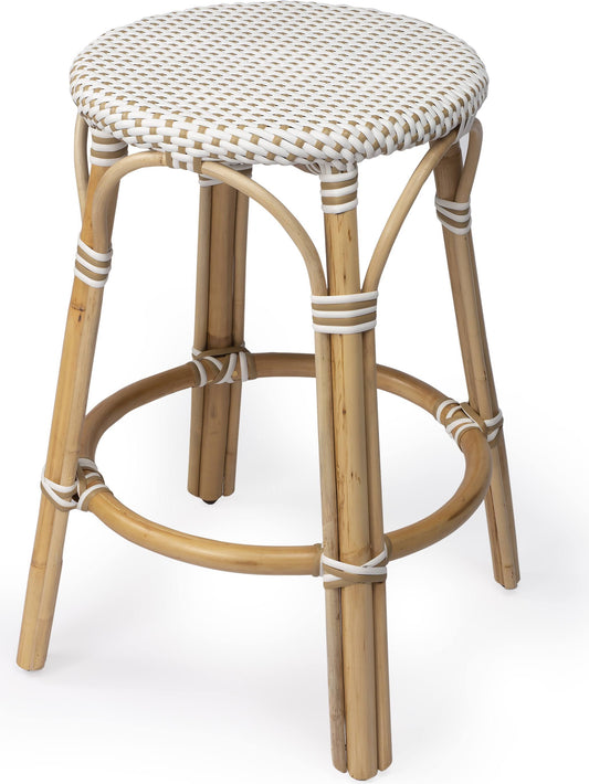 Tobias Beige & White Rattan Counter Stool