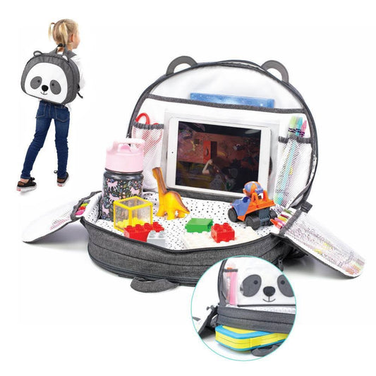 Toddler Travel Activity Tray And Backpack With Firm Writing Surface Built In Cup Holder 7 Storage Pockets Tablet Window - Monkey, Toddler