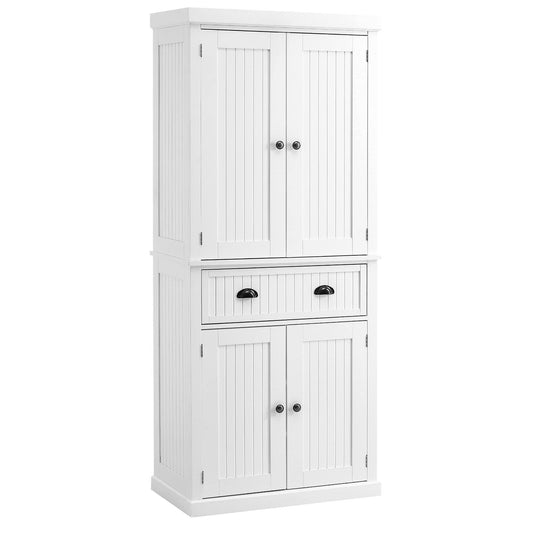 Tall 72" Traditional Colonial Style Standing Kitchen Pantry Cupboard Cabinet - White