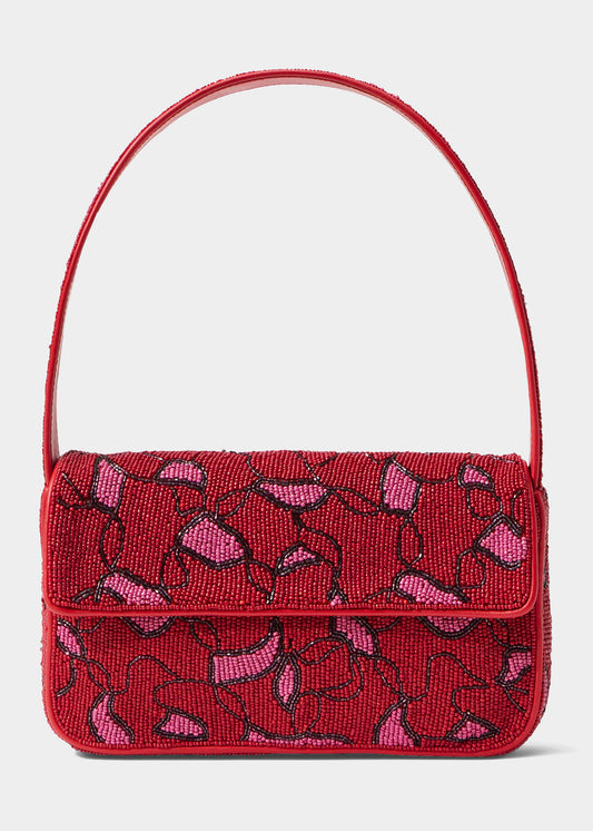 Tommy Beaded Shoulder Bag In Cherry Abstract Wave