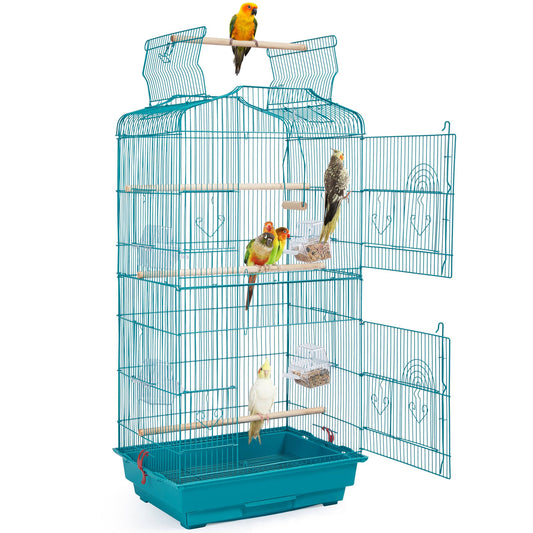 Teal Blue Open Top Metal Bird Cage, 41" H