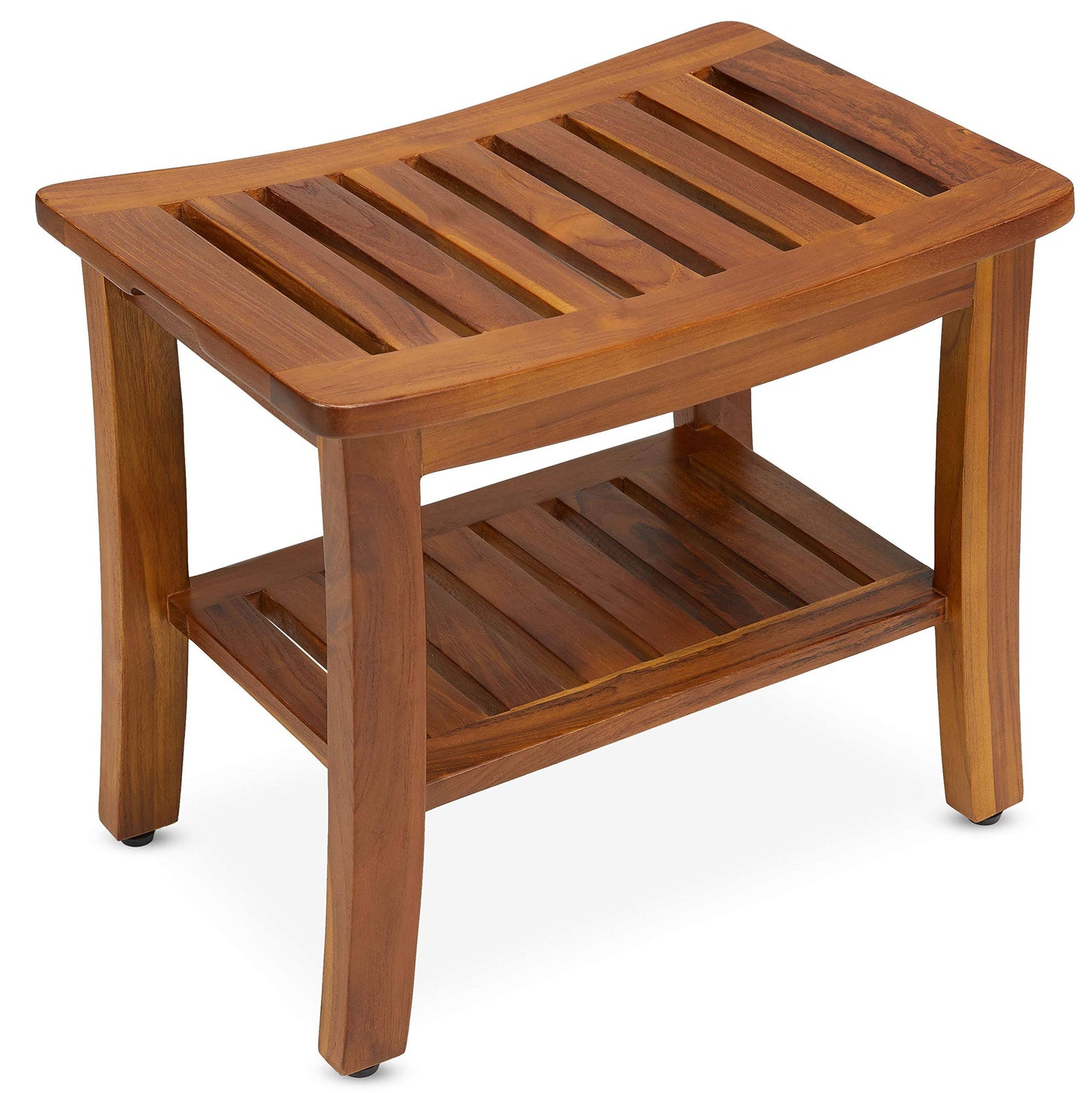 Teak Shower Bench With Shelf 21 Inch, Fully Assembled Teak Wood Shower