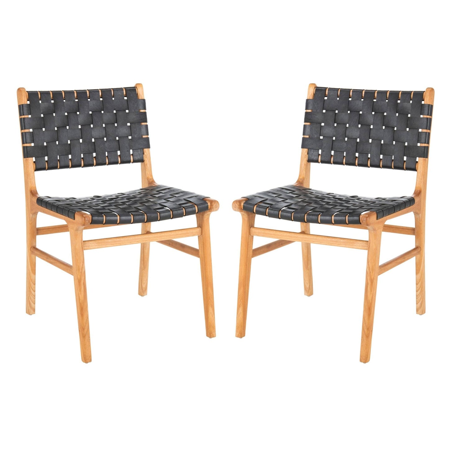 Taika Black & Natural Woven Leather Dining Chair - Set Of 2