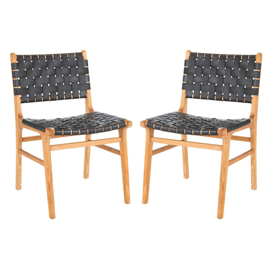 Taika Black & Natural Woven Leather Dining Chair - Set Of 2