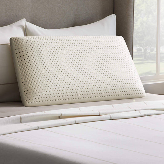 Talalay Latex Foam Mid-Loft-Medium Plush Feel-Removable Cotton Cover Pillow, Queen, White