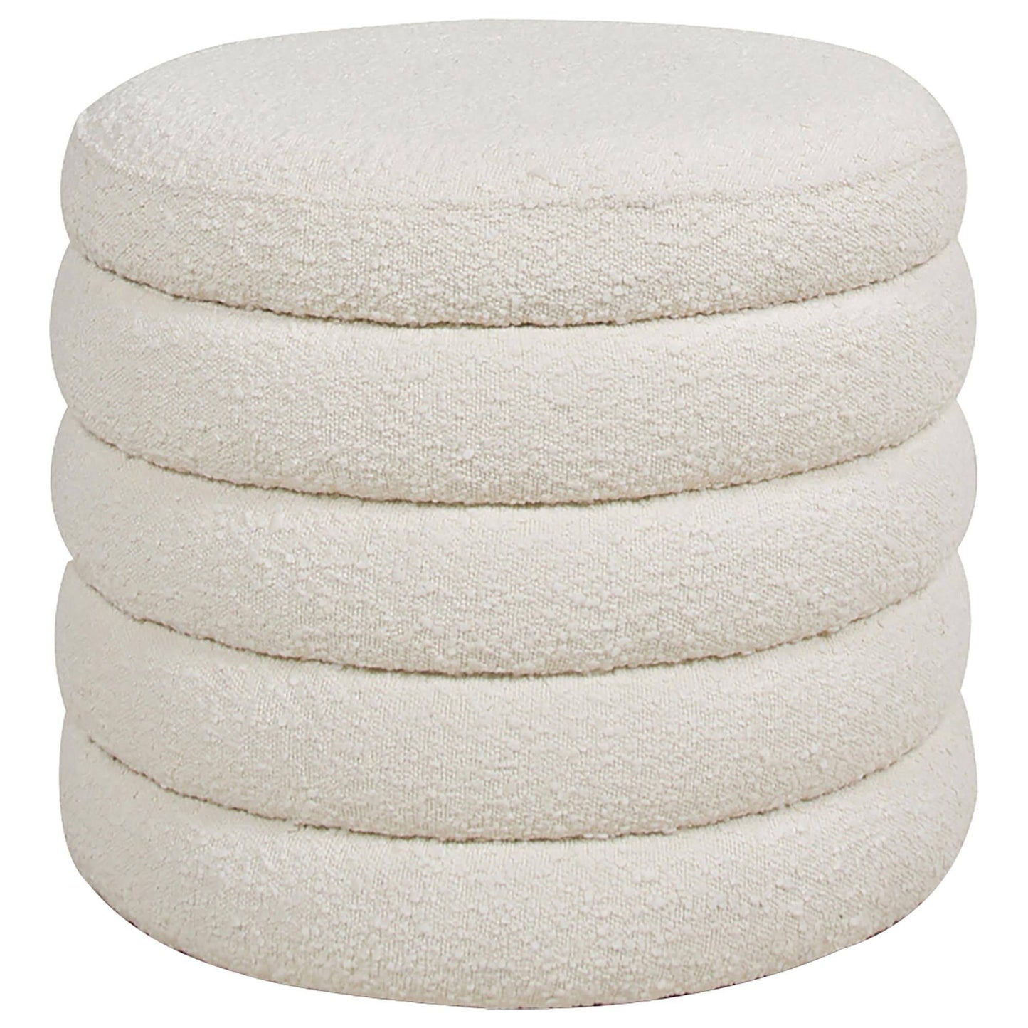 Taylor Fuji Ivory White Boucle Round Storage Ottoman