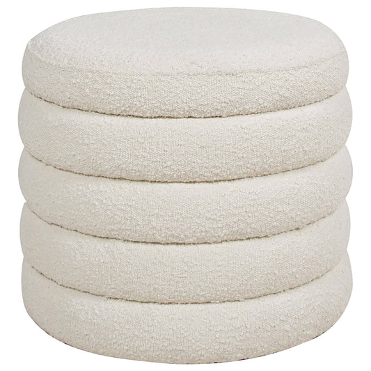 Taylor Fuji Ivory White Boucle Round Storage Ottoman