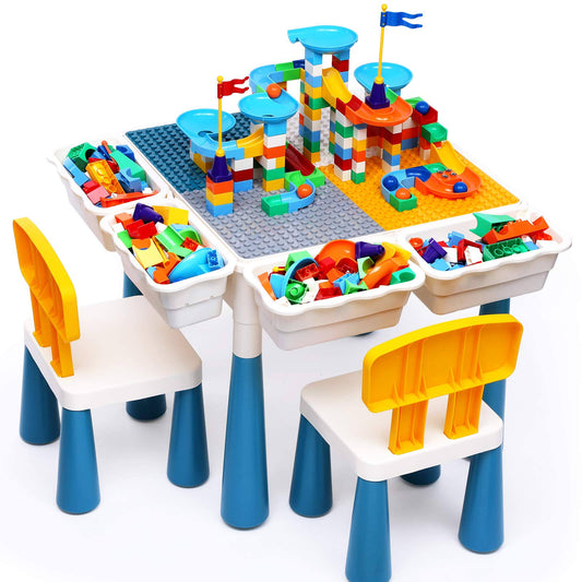 Toddlers Activity Table 7 In 1 Kids Activity Table And Chair Set With 152pcs Large Marble Run Building Blocks Sand/Water Table Kids