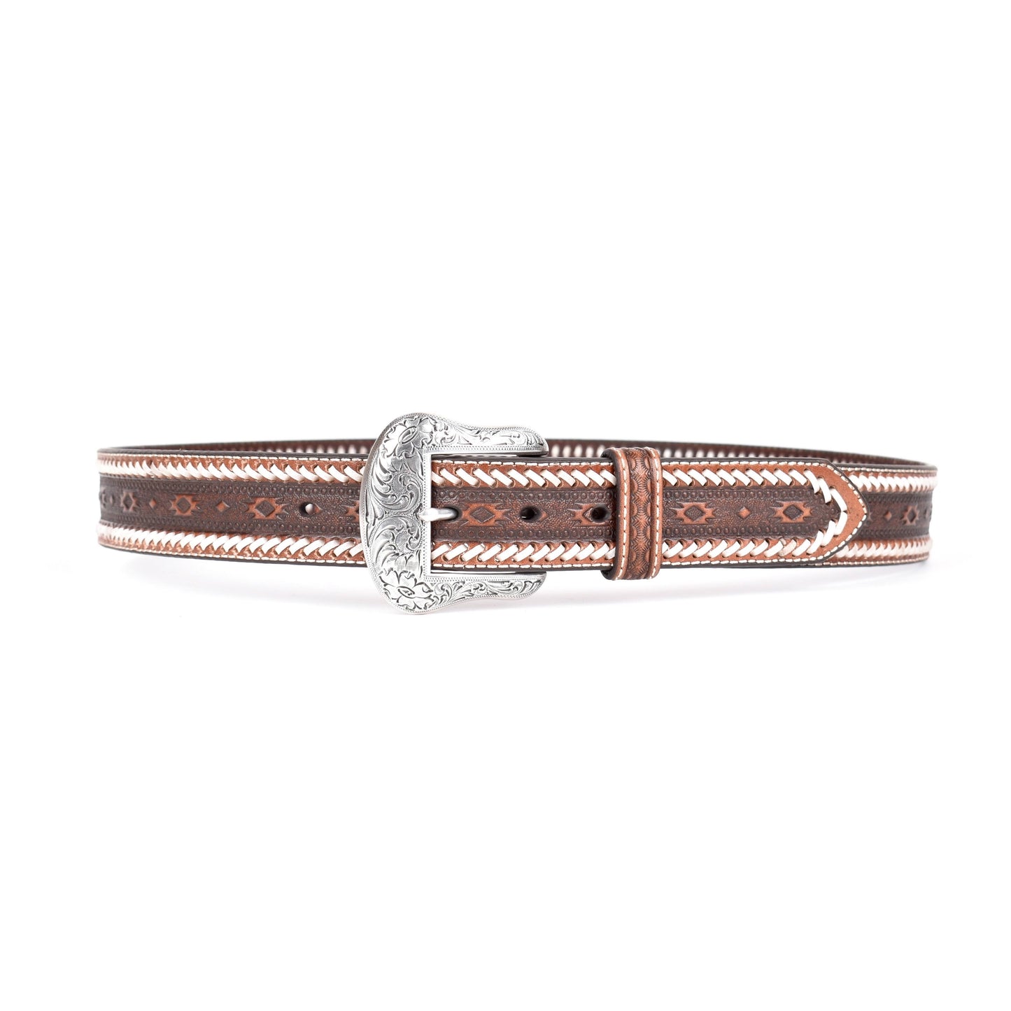 Tooled Leather Belt - Brown 44, Men's