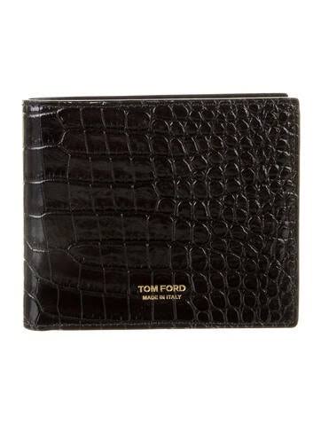 T-Line Croc Embossed Patent Leather Bifold Wallet In Black