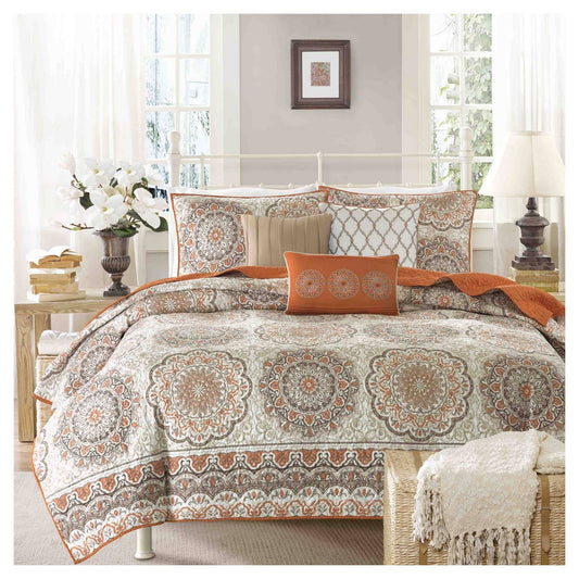 Tangiers 6 Piece Coverlet Set, Full / Queen, Orange