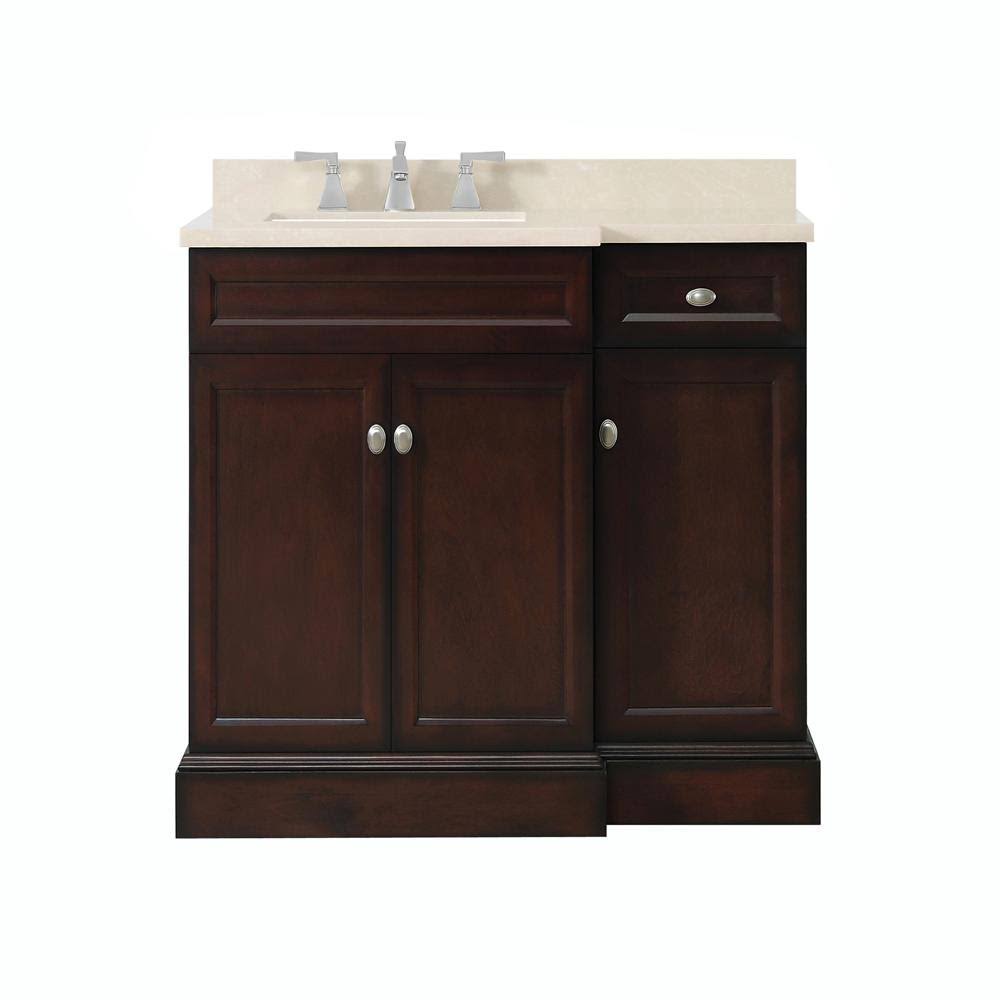 Teagen 36 In. W Bath Vanity In Dark Espresso With Cultured Stone Vanity Top In Beige With White Basin