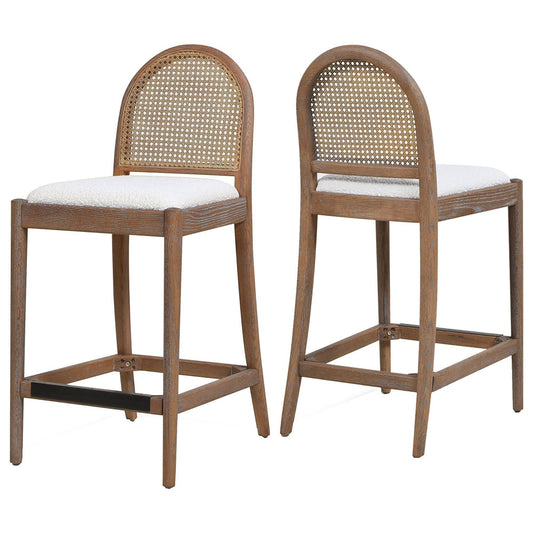 Taylor Panama 26.5 In. Curved Back Cane Rattan Counter Stool Ivory White Boucle (Set Of 2)