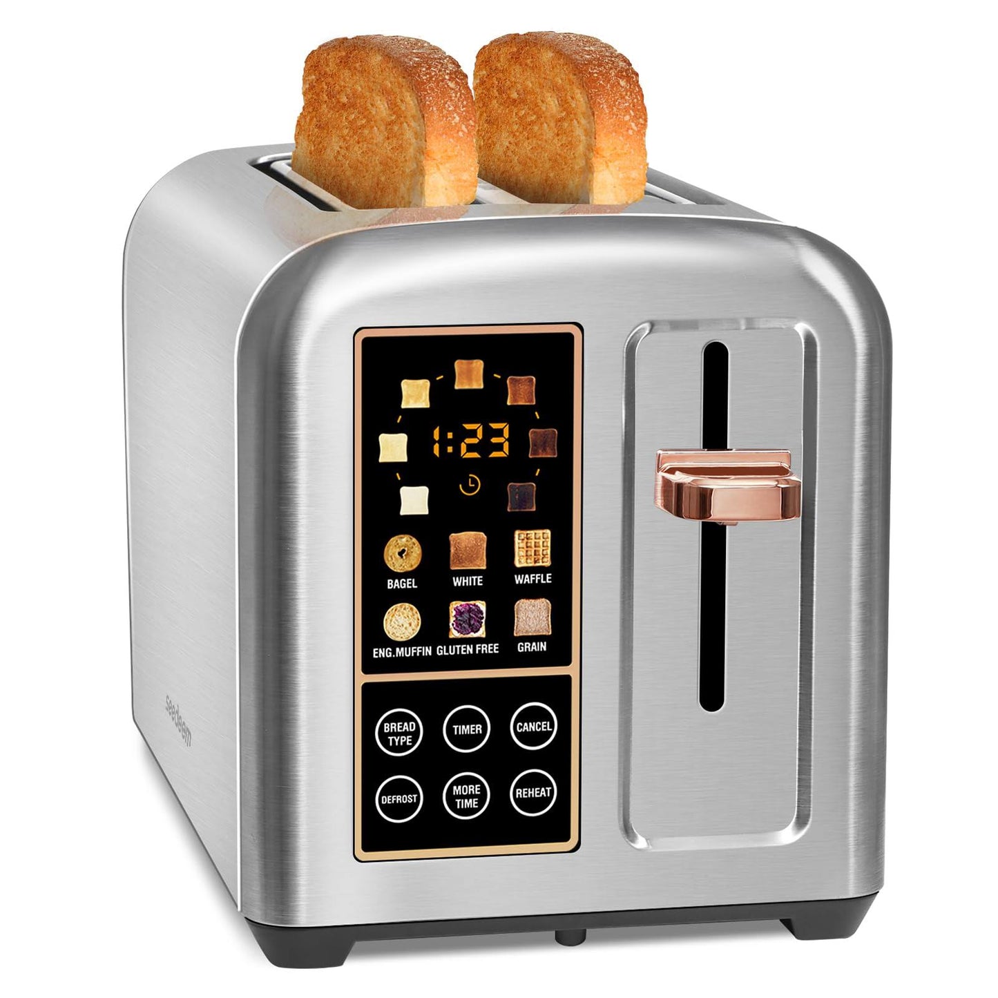 Toaster 2 Slice, Stainless Steel Bread Toaster With Lcd Display And Touch Buttons, 50% Faster Heating Speed, 6 Bread Selection, 7 Shade Settin