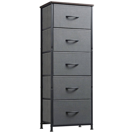 Tall Dresser For Bedroom With 5 Drawers, Storage Chest Of Drawers With Removable Fabric Bins For Closet Bedside Nursery Laundry Living Room