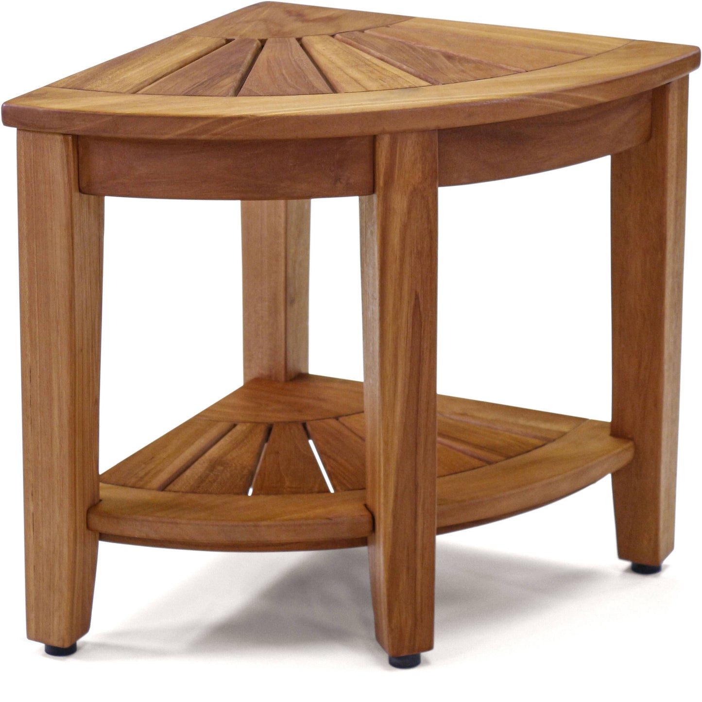 Teak Corner Stool With Shelf