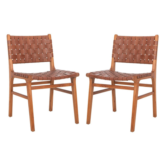 Taika Cognac & Natural Woven Leather Dining Chair - Set Of 2