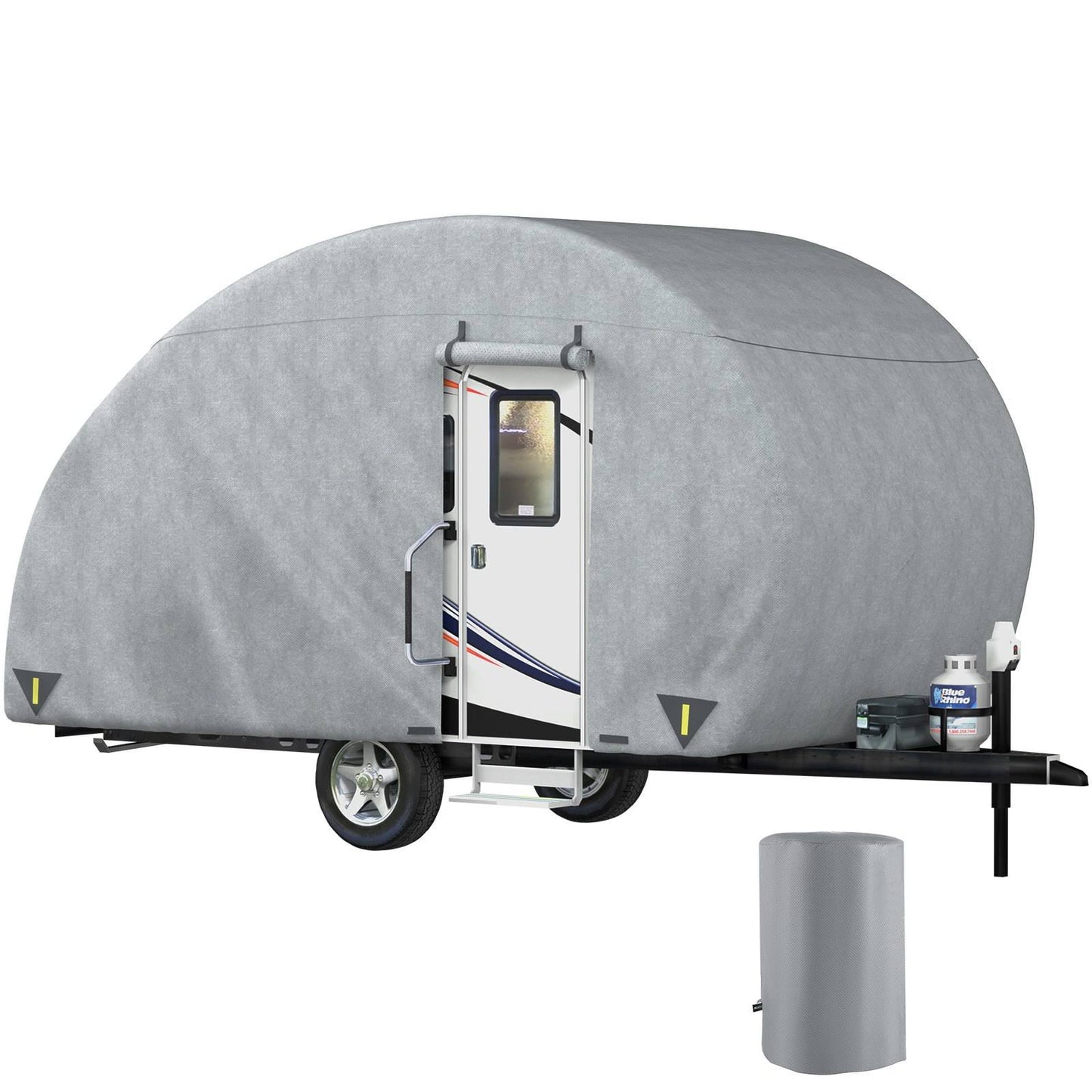 Teardrop Trailer Cover Fit For 10' - 12' Trailers Upgraded Non-Woven 4 Layers Camper Cover Uv-Proof Waterproof Travel Trailer Cover W/ 2