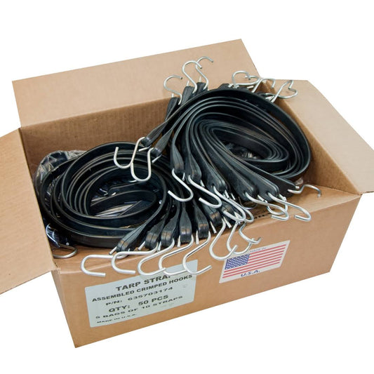 Tarp Straps With Crimped Hooks - 15 Inch - Box Of 50