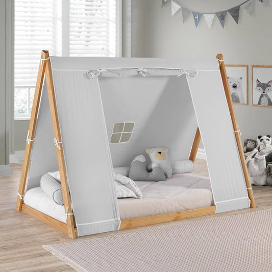 Teepee Tent Twin Bed - Natural Frame/Grey Tent