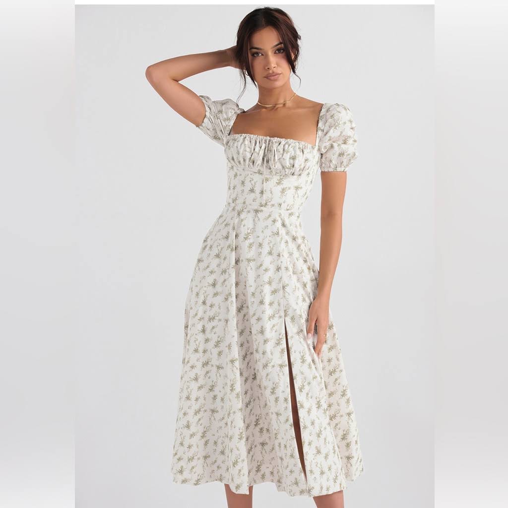 Tallulah Puff Sleeve Midi Dress White