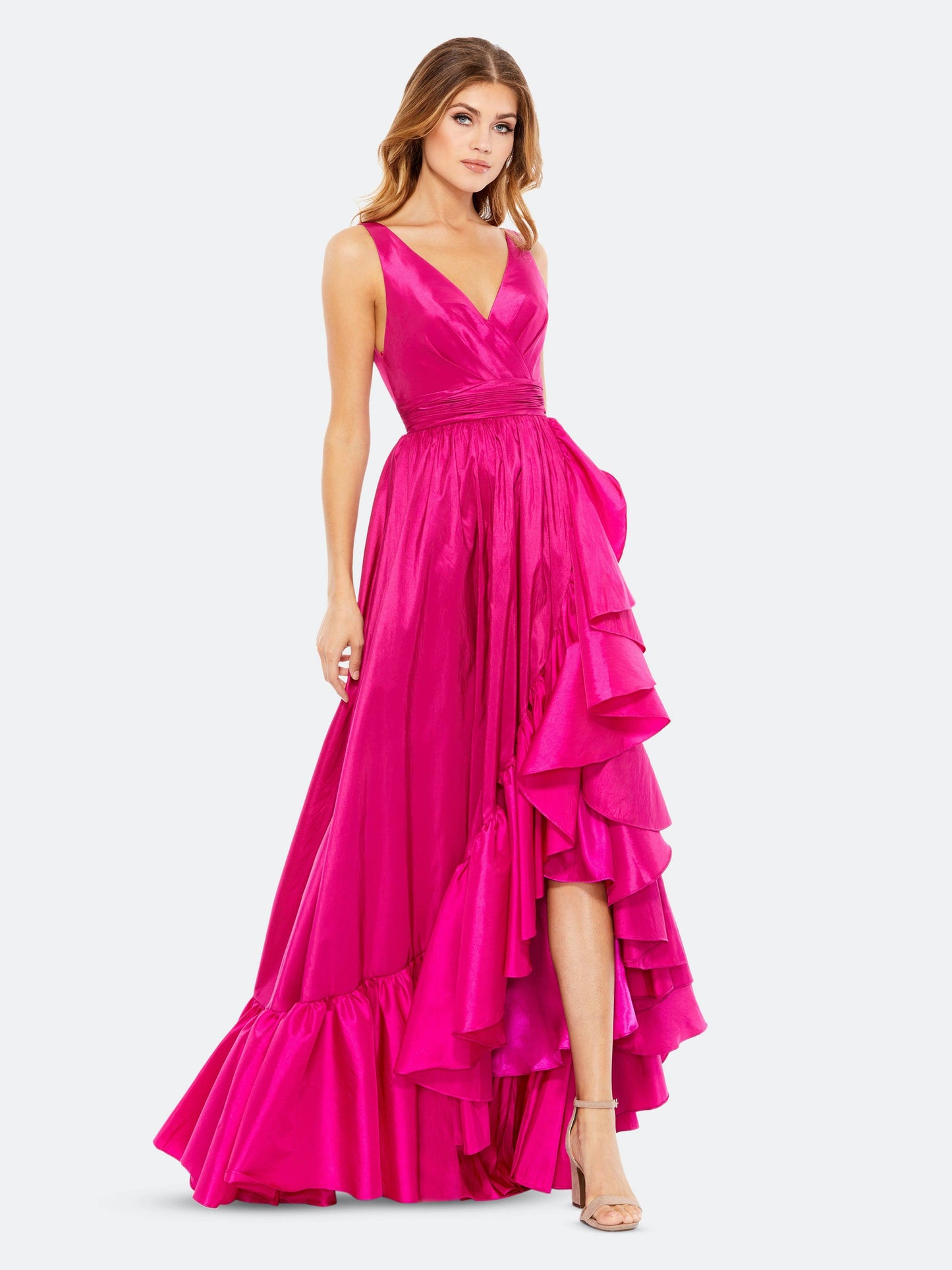 Taffeta Hi-Low Ruffle Gown - Magenta (Purple) - 16